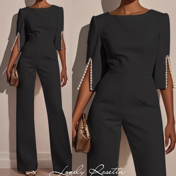 Wide-Leg Ivory Jumpsuit with Slit-Sleeve Detail - Picture 8 of 9